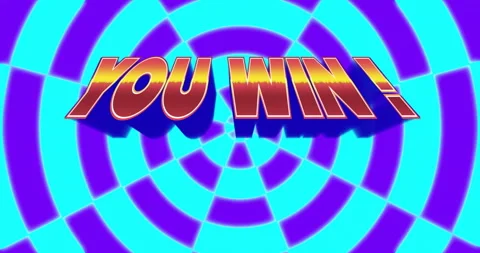 Black screen opening showing 3D YOU WIN text rotating checkerboard black disc Stock Footage 311550597