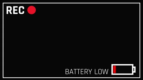 Black screen with red REC indicator and low battery warning Stock Footage 345492386