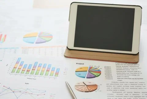 Black screen tablets with analysis  financial planning Stock Photos