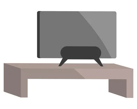 Black screen technology, electronic devce on stand. Wooden shelf for tv Stock Illustration