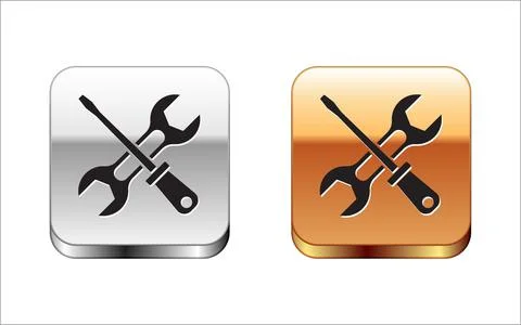Black Screwdriver and wrench spanner tools icon isolated on white background Stock Illustration