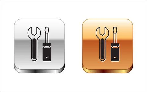 Black Screwdriver and wrench spanner tools icon isolated on white background. Stock Illustration