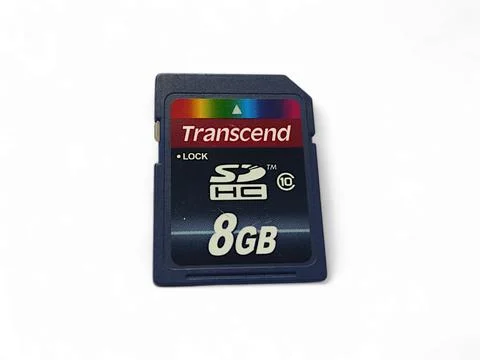 Black SDHC transcend memory card isolated on white background Stock Photos