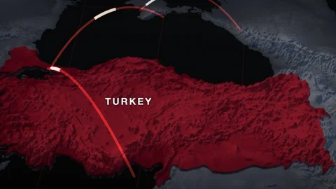 Black Sea 3D elevation relief map with turkey highlighted in red Stock Footage 344010499