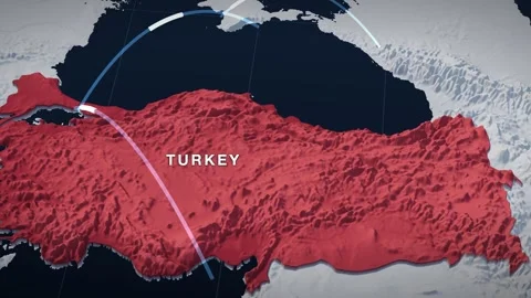 Black Sea 3D elevation relief map with turkey highlighted in red Vídeos de archivo 344010501