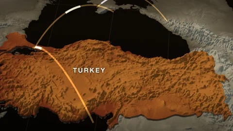 Black Sea 3D elevation relief map with turkey highlighted in red Stock Footage 344010521