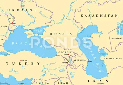 Black Sea and Caspian Sea region political map ~ Clip Art #76947315