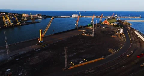 Black Sea Cargo Bay Loading Dock Transportation Port Birds Flocking Still Shot Stock Footage 289415189