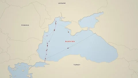Black Sea North Odesa Constanta shipping routes vintage atlas map animation 動画素材 339907589