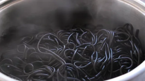 Black seafood spaghetti Stock Footage 290504164