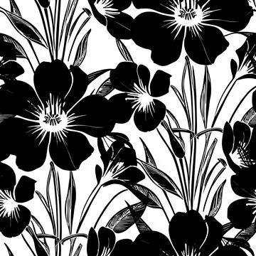 Black seamless abstract pattern of large flowers on a white background, tex.. Stock Illustration