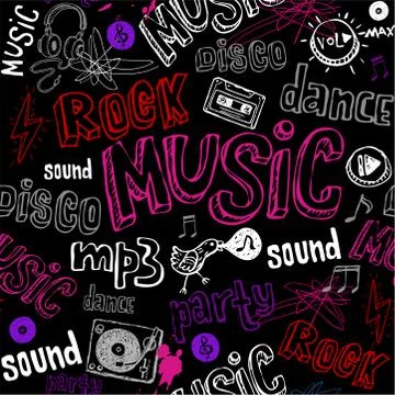 Black seamless music background. Stock Illustration