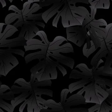 Black seamless pattern of black monstera leaves Stock Illustration