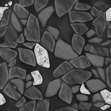 Black seamless pattern with cracked ceramic tile texture. Kintsugi style hand Stock Illustration