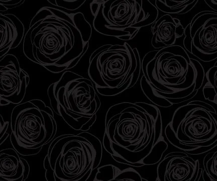 Black seamless pattern with gray line roses. Vector elegant vintage floral il Stock Illustration