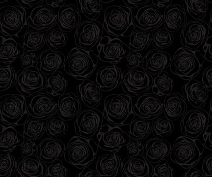 Black seamless pattern with gray line roses. Vector elegant vintage floral il Stock Illustration