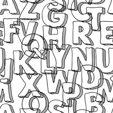 Black seamless pattern with letters of alphabet Stock Illustration