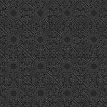 Black seamless pattern, monochrome arabesque ornate arabic dark black backgro Stock Illustration