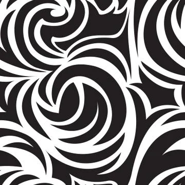 Black seamless texture of spirals and curls. Monochrome Pattern. Spiral curls 스톡 일러스트