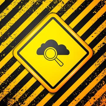 Black Search cloud computing icon isolated on yellow background. Magnifying Stock Illustration