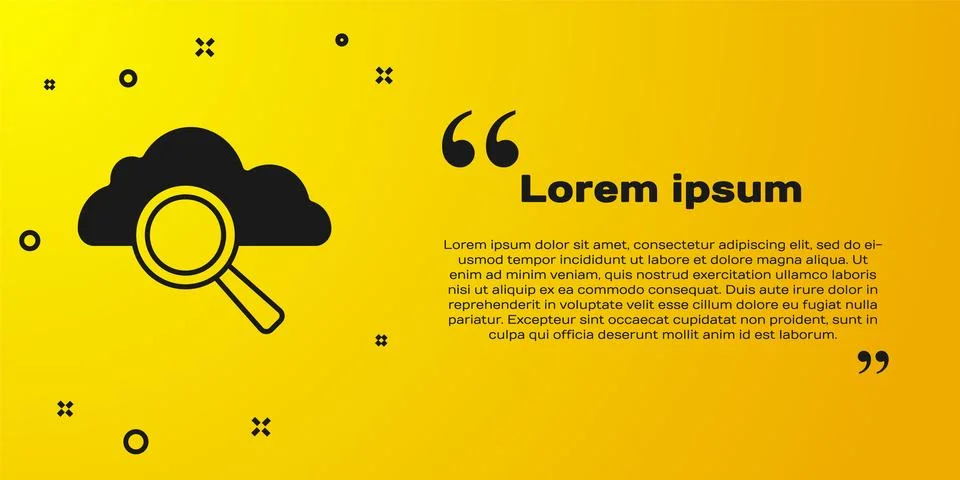 Black Search cloud computing icon isolated on yellow background. Magnifying Illustrazione stock