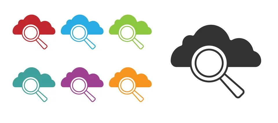 Black Search cloud computing icon isolated on white background. Magnifying .. Stock Illustration