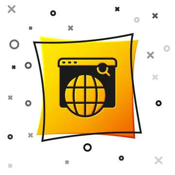 Black Search engine icon isolated on white background. Yellow square button Stock Illustration