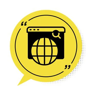 Black Search engine icon isolated on white background. Yellow speech bubble イラスト素材