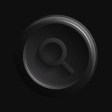 Black Search Icon. Isolated 3D Magnifying glass Button Stock Illustration