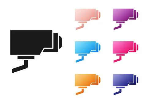 Black Security camera icon isolated on white background. Set icons colorful Stock Illustration