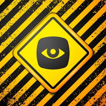 Black Security camera icon isolated on yellow background. Warning sign. Vector Illustrazione stock