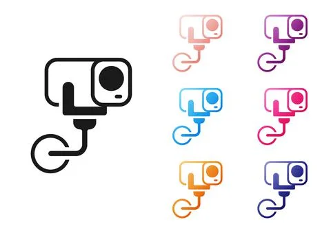 Black Security camera icon isolated on white background. Set icons colorful Illustrazione stock