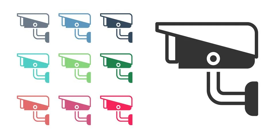 Black Security camera icon isolated on white background. Set icons colorful Stock Illustration