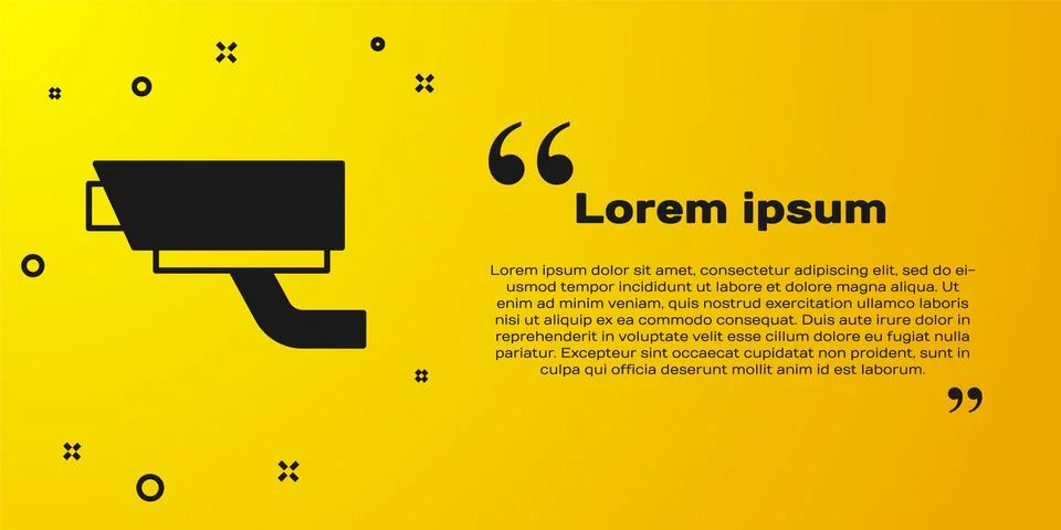 Black Security camera icon isolated on yellow background. Vector Illustrazione stock