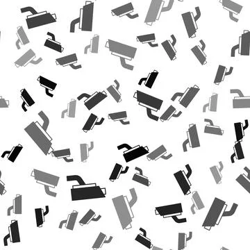 Black Security camera icon isolated seamless pattern on white background. Vector Stockillustratie