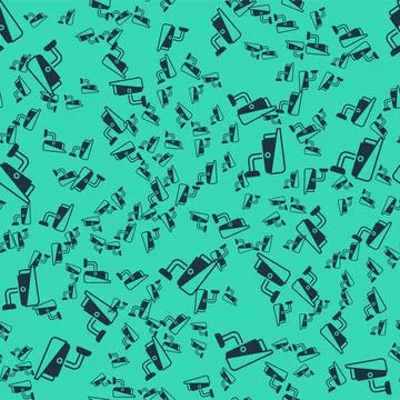 Black Security camera icon isolated seamless pattern on green background. Vector Illustrazione stock