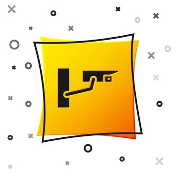 Black Security camera icon isolated on white background. Yellow square button Stock Illustration