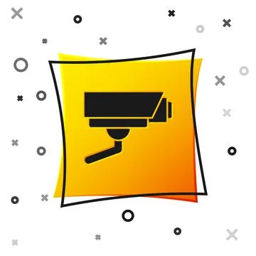 Black Security camera icon isolated on white background. Yellow square button Stock Illustration