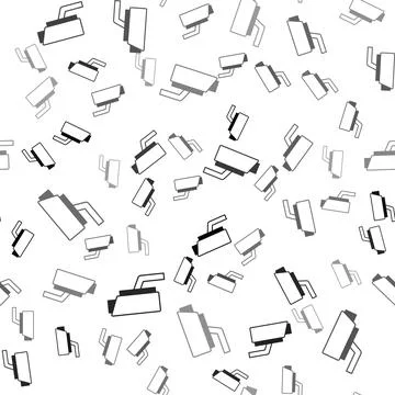 Black Security camera icon isolated seamless pattern on white background. Vector 스톡 일러스트