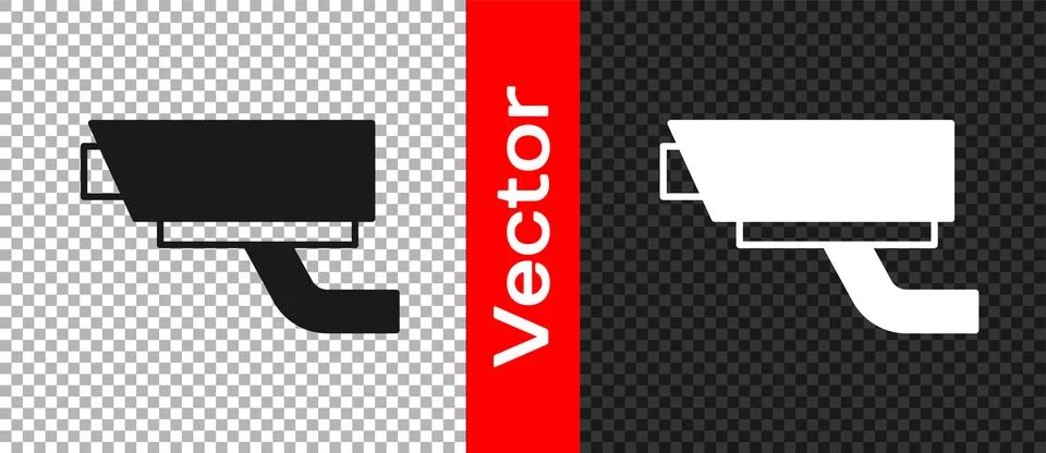 Black Security camera icon isolated on transparent background.  Vector Stock Illustration