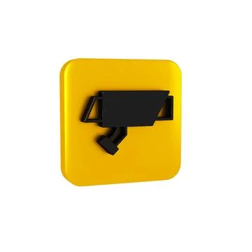 Black Security camera icon isolated on transparent background. Yellow square Stock Illustration