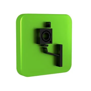 Black Security camera icon isolated on transparent background. Green square.. Stock Illustration