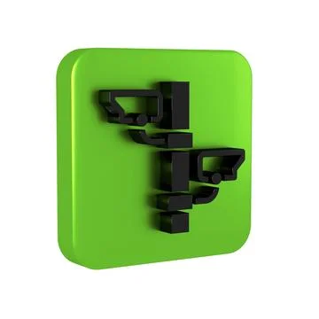 Black Security camera icon isolated on transparent background. Green square.. Illustrazione stock