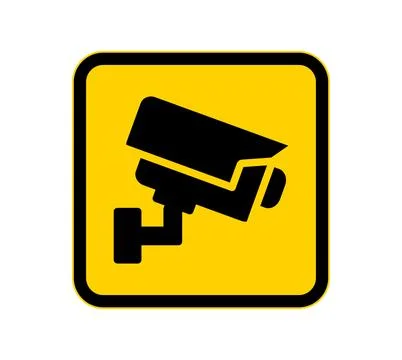 Black Security Camera Icon on Yellow Background for Surveillance and Safety Stock Illustration