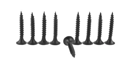 Black self-tapping screw isolated on white background Foto stock