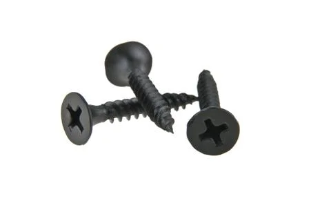 Black self-tapping screw isolated on white background Stock Photos