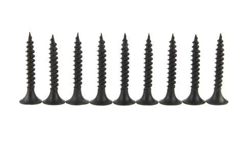 Black self-tapping screw isolated on white background Stock Photos