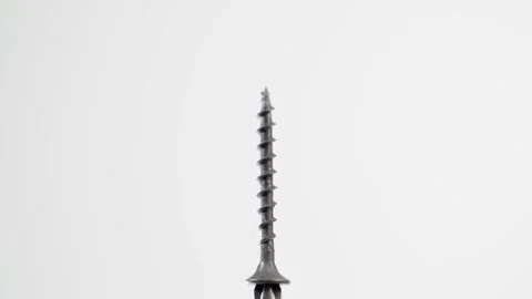 Black self-tapping screw is magnetized to a Phillips screwdriver close-up on a Stock Footage 194551611