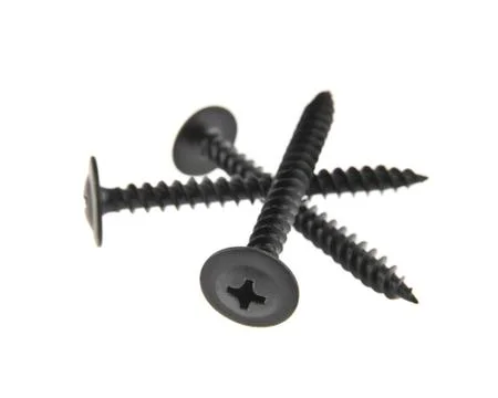 Black self-tapping screws isolated on white background Stock Photos
