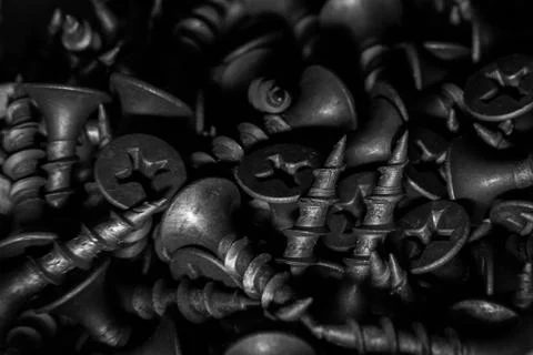 Black self-tapping screws Stock Photos